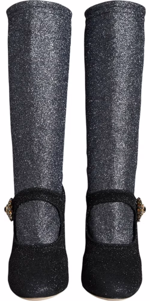 Black Crystal Mary Janes Booties Shoes