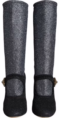 Black Crystal Mary Janes Booties Shoes