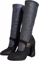 Black Crystal Mary Janes Booties Shoes 2