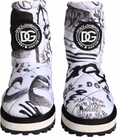 White Padded Logo Print Mid Calf Boots Shoes 1