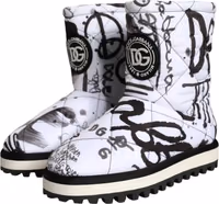 White Padded Logo Print Mid Calf Boots Shoes 2