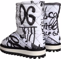 White Padded Logo Print Mid Calf Boots Shoes 3