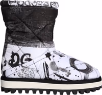 White Padded Logo Print Mid Calf Boots Shoes 4