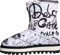 White Padded Logo Print Mid Calf Boots Shoes 5