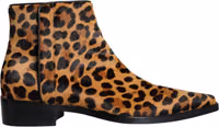 Brown Leopard Calf Fur Ankle Boots Shoes 3