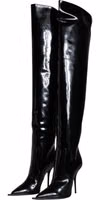 Black Patent Leather Knee High Boots Shoes 2