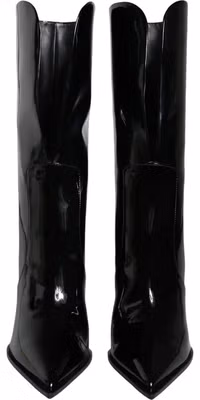 Black Patent Leather Mid Calf Boots Shoes
