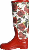 Red Floral Rubber Knee High Flat Boots Shoes 5