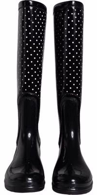 Black Polka Dot Rubber Knee High Boots Shoes