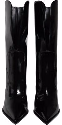 Black Patent Leather Mid Calf Boots Shoes