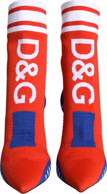 Red Blue Stretch Sock Style Ankle Boots Logo Shoes