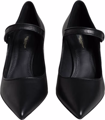 Black Leather Logo Heels Mary Janes Pumps Shoes