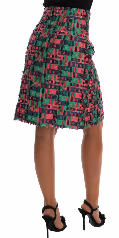 Pink Green Jacquard Pencil Skirt