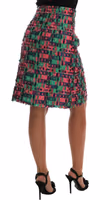 Pink Green Jacquard Pencil Skirt 1