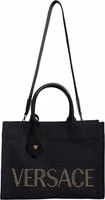 Black Top Handle Canvas Leather Logo Crossbody Tote Bag 1