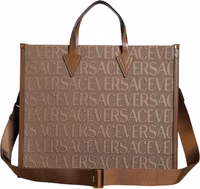 Brown Top Handle Jacquard Leather Logo Crossbody Tote Bag 2
