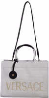White Top Handle Canvas Leather Logo Crossbody Tote Bag 1