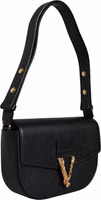 Black Grainy Calf Leather Logo Crossbody Shoulder Bag 2