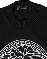 Black Medusa Embroidery Crew Neck Pullover Sweater 2