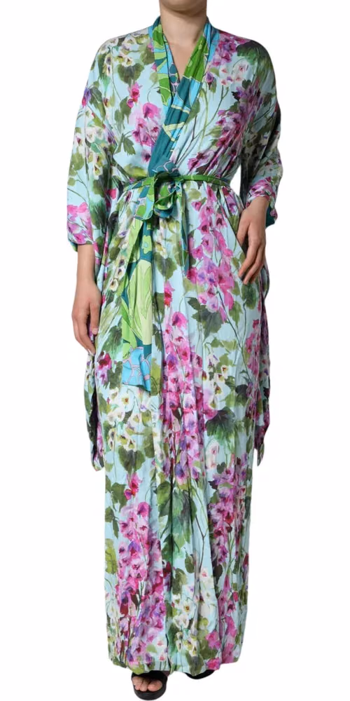 Multicolor Floral Silk Stretch Wrap Dress