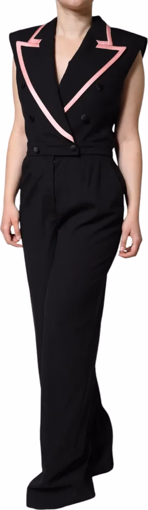 Black Wool Blend Sleeveless Jumpsuit Dress