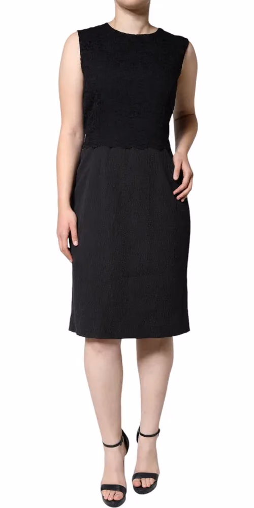 Black Cotton Sheath Knee Length Dress
