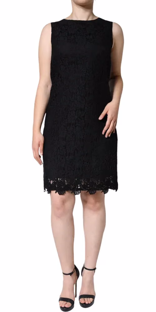 Black Floral Lace Sheath Sleeveless Mini Dress
