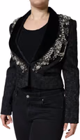Black Jacquard Crystal Floral Jacket Blazer 2