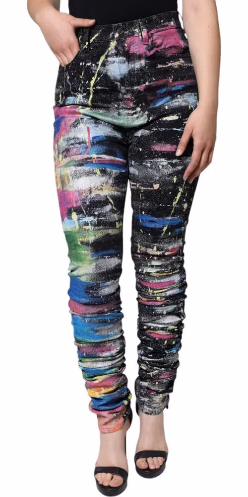 Multicolor Splatter Paint Cotton Skinny Denim Jeans