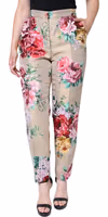 Beige Floral Jacquard High Waist Tapered Pants 1
