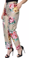 Beige Floral Jacquard High Waist Tapered Pants 2