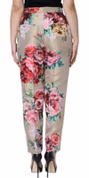 Beige Floral Jacquard High Waist Tapered Pants 3