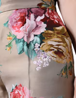 Beige Floral Jacquard High Waist Tapered Pants 4