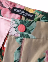 Beige Floral Jacquard High Waist Tapered Pants 5