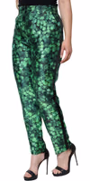 Green Clover Silk Satin High Waist Tapered Pants 2