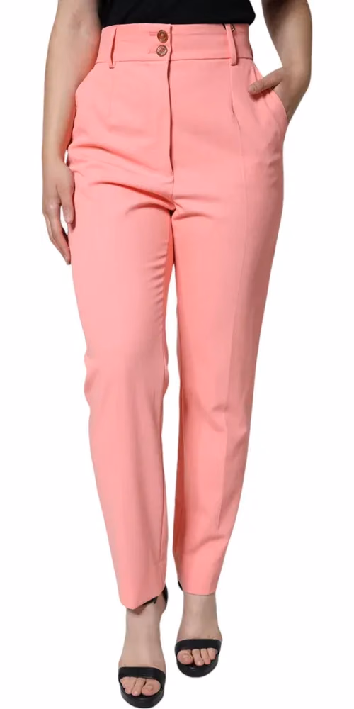 Rose Pink Polyester High Waist Tapered Pants