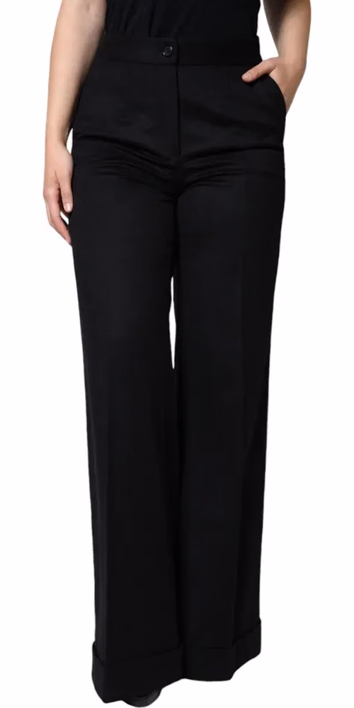 Black Cashmere Mid Waist Women Boot Cut Pants