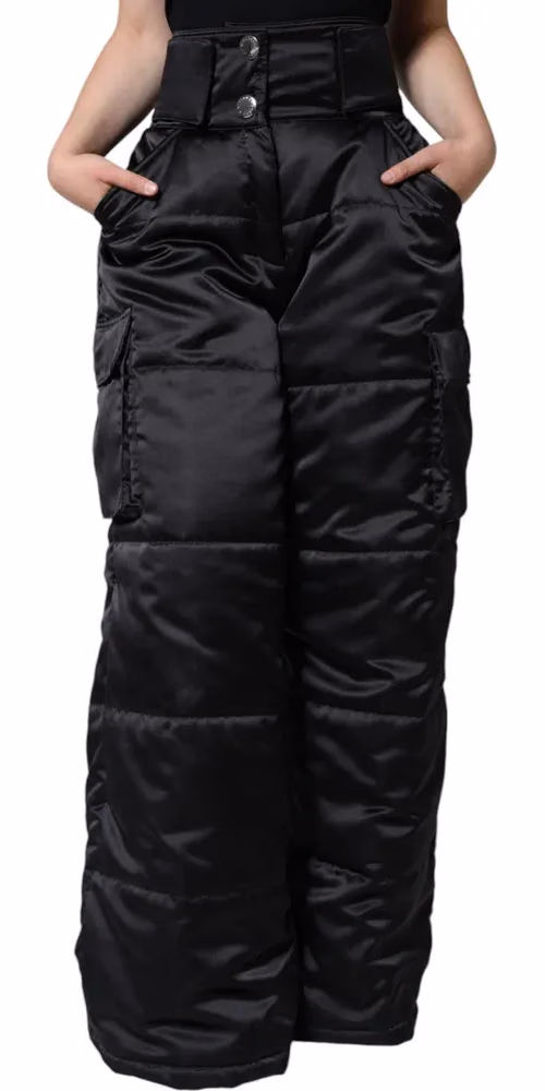 Black Quilted High Waist Women Boot Cut Pants
