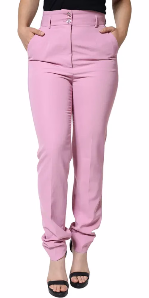 Pink Polyester High Waist Women Tapered Pants