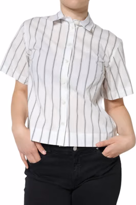 White Striped Collared Short Sleeve Polo Top