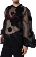 Black Nylon Mesh Transparent Floral Blouse 2