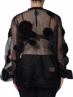 Black Nylon Mesh Transparent Floral Blouse 3