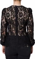 Black Floral Lace See Through Long Sleeve Top 2