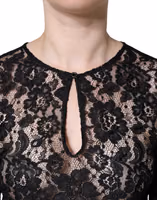 Black Floral Lace See Through Long Sleeve Top 3
