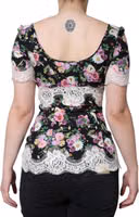 Black Floral Lace Short Sleeves Blouse Top 3