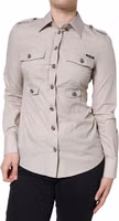 Beige Cotton Collared Button Down Shirt Top 1