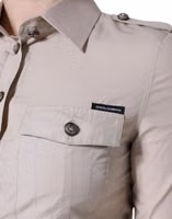 Beige Cotton Collared Button Down Shirt Top 4