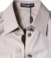 Beige Cotton Collared Button Down Shirt Top 5