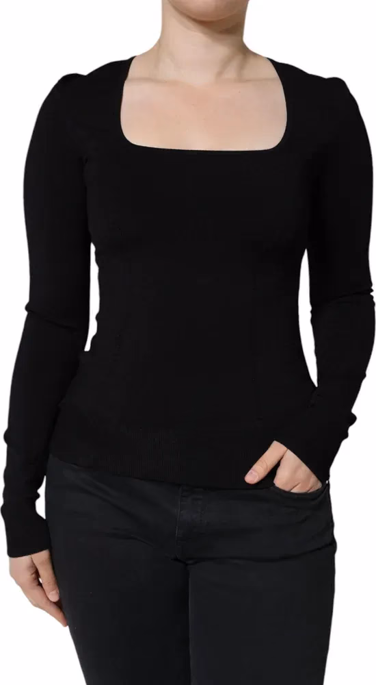 Black Long Sleeves Blouse Square Neck Top