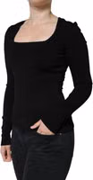 Black Long Sleeves Blouse Square Neck Top 2